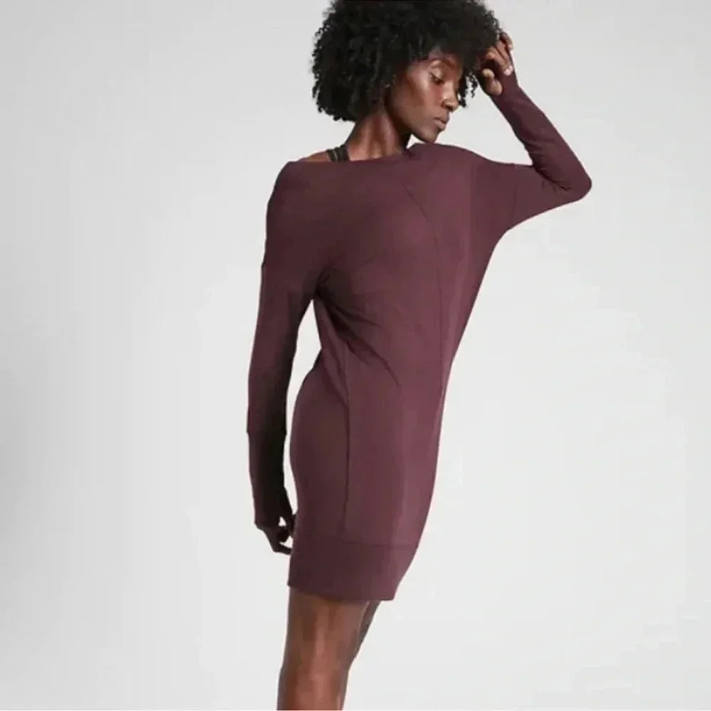 Athleta Burgundy Studio Barre 2.0 sweatshirt dress size X small - Picture 2 of 12
